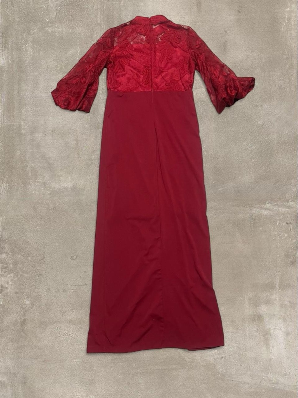 Vintage Coco Collection Burgundy Lace Maxi Dress | Sheer Sleeve Formal Gown - Picture 7 of 7